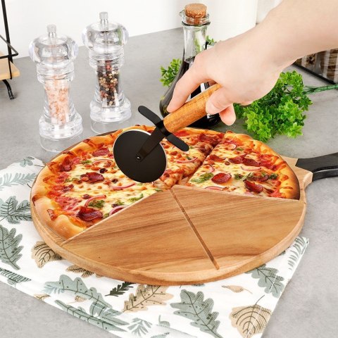 Deska do krojenia serwowania pizzy z nożem okrągła 30cm 2-ele drewniana EXCELLENT HOUSEWARE 279909