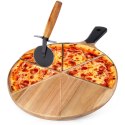 Deska do krojenia serwowania pizzy z nożem okrągła 30cm 2-ele drewniana EXCELLENT HOUSEWARE 279909