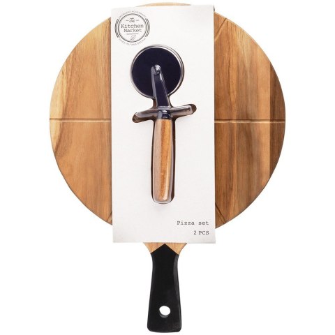 Deska do krojenia serwowania pizzy z nożem okrągła 30cm 2-ele drewniana EXCELLENT HOUSEWARE 279909