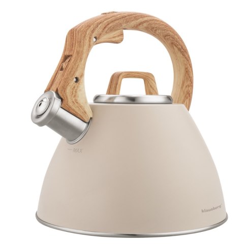 Czajnik stalowy na gaz indukcja 2.5L z gwizdkiem uchwyt Soft-Touch Beżowy KLAUSBERG KB-7954