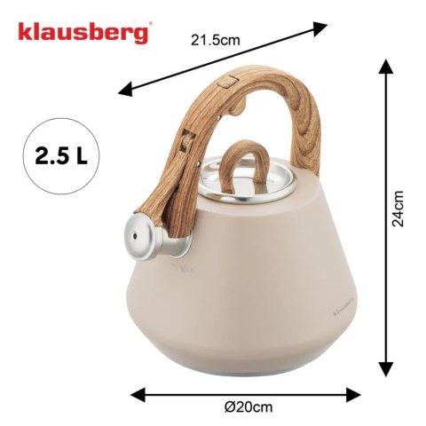 Czajnik stalowy z gwizdkiem 2,5 L beżowy, indukcja, KLAUSBERG KB-7950