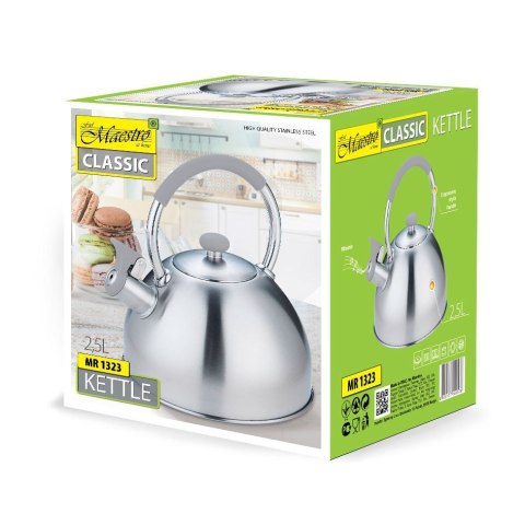Czajnik stalowy z gwizdkiem na gaz indukcję 2.5L srebrny MAESTRO MR-1323