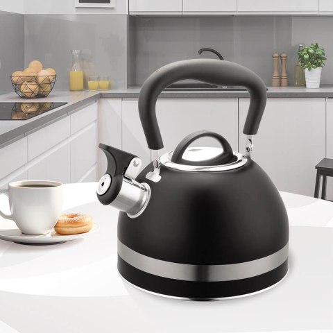 Czajnik stalowy z gwizdkiem na gaz indukcję mały 1.8L czarny MAESTRO MR-1336-BLACK