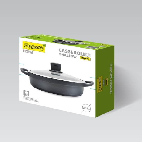Garnek niski płaski z pokrywką 28cm 3.8L czarny MAESTRO MR-4328-S