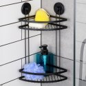 Półka pod prysznic do łazienki łazienkowa metalowa czarna na przyssawki narożna 2-poziomowa 24x18x38cm BATHROOM SOLUTIONS 567009