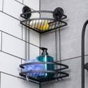 Półka pod prysznic do łazienki łazienkowa metalowa czarna na przyssawki narożna 2-poziomowa 24x18x38cm BATHROOM SOLUTIONS 567009