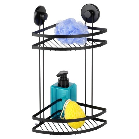 Półka pod prysznic do łazienki łazienkowa metalowa czarna na przyssawki narożna 2-poziomowa 24x18x38cm BATHROOM SOLUTIONS 567009
