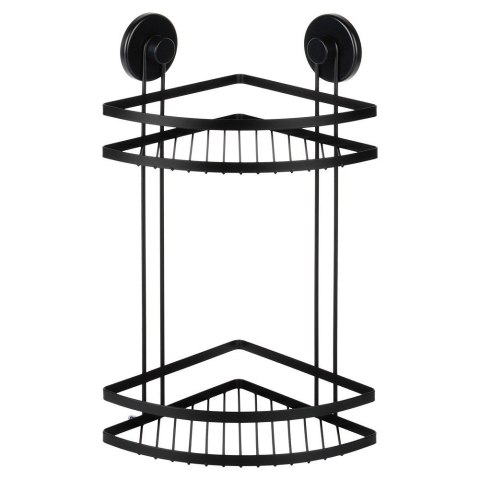 Półka pod prysznic do łazienki łazienkowa metalowa czarna na przyssawki narożna 2-poziomowa 24x18x38cm BATHROOM SOLUTIONS 567009