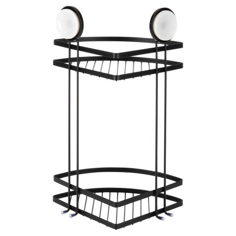 Półka pod prysznic do łazienki łazienkowa metalowa czarna na przyssawki narożna 2-poziomowa 24x18x38cm BATHROOM SOLUTIONS 567009