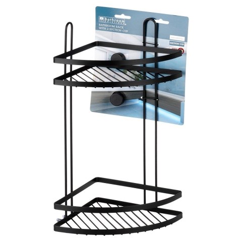 Półka pod prysznic do łazienki łazienkowa metalowa czarna na przyssawki narożna 2-poziomowa 24x18x38cm BATHROOM SOLUTIONS 567009
