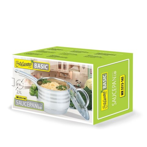 Rondel stalowy z pokrywką na indukcję gaz 16cm 2.1L MAESTRO MR-3513-16S