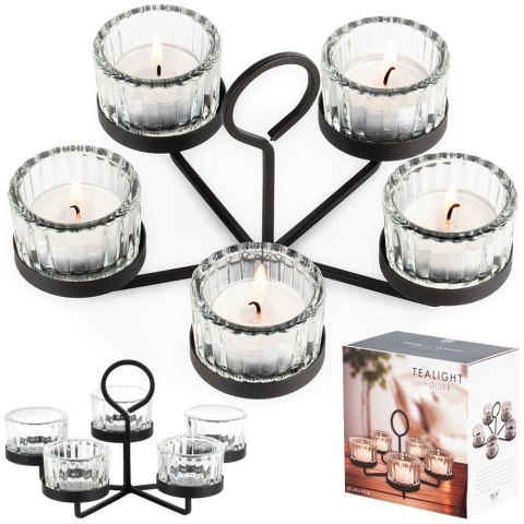 Świecznik metalowy czarny ze szklanymi wkładami na 5 świeczek 21x21x12cm HOME STYLING COLLECTION 568088