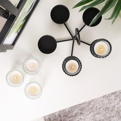 Świecznik metalowy czarny ze szklanymi wkładami na 5 świeczek 21x21x12cm HOME STYLING COLLECTION 568088