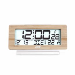 Budzik elektroniczny z kalendarzem i termometrem, 12,5 x 4 x 8,5 cm, bambusowa rama