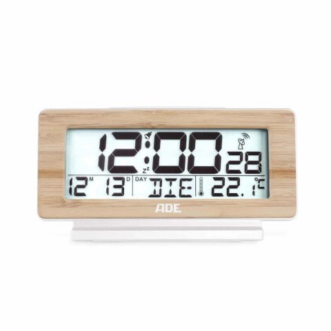 Budzik elektroniczny z kalendarzem i termometrem, 12,5 x 4 x 8,5 cm, bambusowa rama