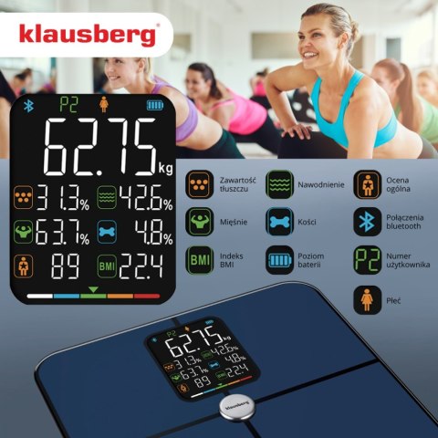Waga Łazienkowa SMART analizator skład ciała 180kg analityczna inteligentna KLAUSBERG KB-7940