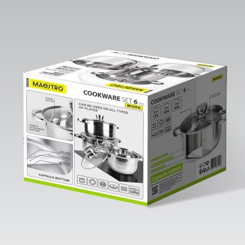 Zestaw garnków garnki komplet 6-ele 1.5L / 3L / 5L MAESTRO MR-2220-6L