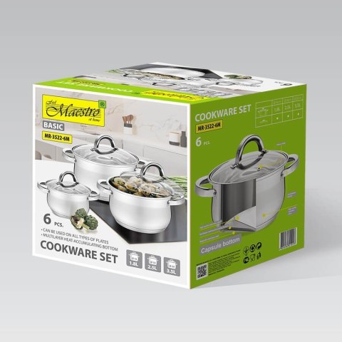 Zestaw garnków garnki komplet 6-ele 1.8L / 2.5L / 3.5L MAESTRO MR-3522-6M