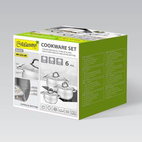 Zestaw garnków garnki komplet 6-ele 1.8L / 2.5L / 3.5L MAESTRO MR-3522-6M