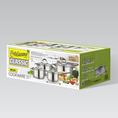 Zestaw garnków garnki komplet 9-ele 1.5L / 2L / 3L / 5L MAESTRO MR-2021