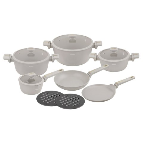 Zestaw garnków i patelni 12 ele. garnki, aluminium odlewane, powłoka non-stick, indukcja, beżowy, KLAUSBERG KB-7967