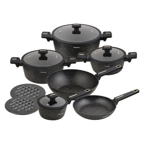 Zestaw garnków i patelni 12 ele. garnki, aluminium odlewane, powłoka non-stick, indukcja, czarny, KLAUSBERG KB-7968