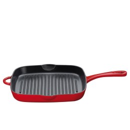 Żeliwna patelnia grillowa, czerwona, 26 x 26 cm