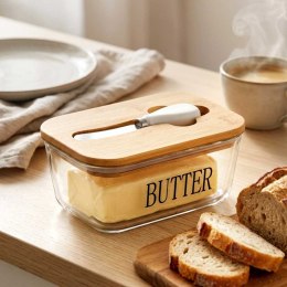 MASELNICZKA SZKLANA Z NOŻYKIEM I BAMBUSOWĄ POKRYWĄ 139475