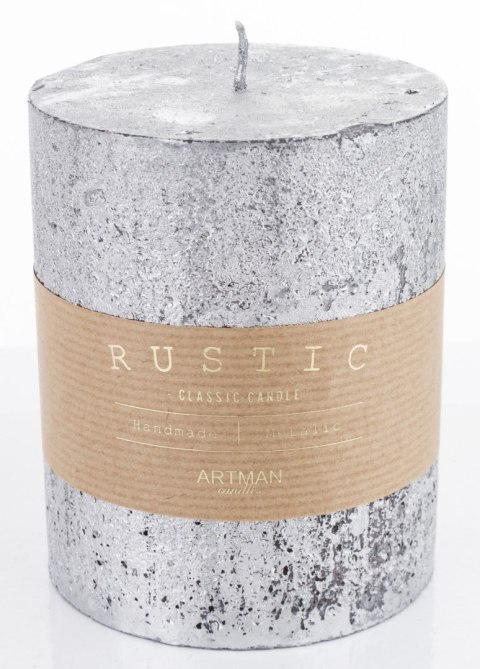 Pl Srebrny Świeca Rustic Metalic Walec Średni Fi9 ART-POL