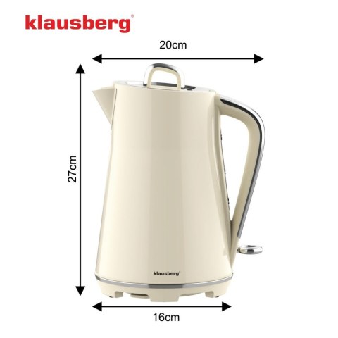 Czajnik elektryczny, stal nierdzewna, kremowy, 1,7L, 1850-2200W, KLAUSBERG, KB-9016
