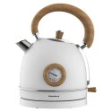 Czajnik elektryczny z termometrem, stal nierdzewna, biały z drewnem, 1,8L, 1850-2200W, KLAUSBERG, KB-9007