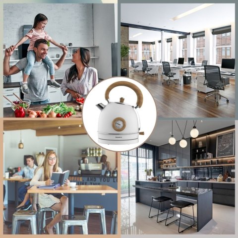 Czajnik elektryczny z termometrem, stal nierdzewna, biały z drewnem, 1,8L, 1850-2200W, KLAUSBERG, KB-9007