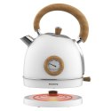 Czajnik elektryczny z termometrem, stal nierdzewna, biały z drewnem, 1,8L, 1850-2200W, KLAUSBERG, KB-9007