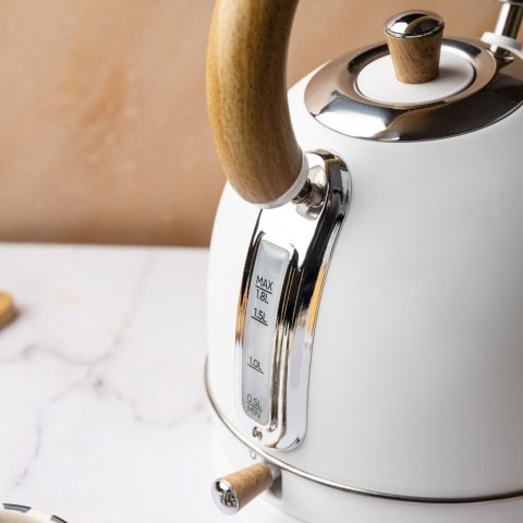 Czajnik elektryczny z termometrem, stal nierdzewna, biały z drewnem, 1,8L, 1850-2200W, KLAUSBERG, KB-9007