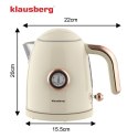 Czajnik elektryczny z termometrem, stal nierdzewna, kremowy, 1,0L, 1200W, KLAUSBERG, KB-9018