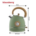 Czajnik elektryczny z termometrem, stal nierdzewna, zielony z drewnem, 1,8L, 1850-2200W, KLAUSBERG, KB-9008