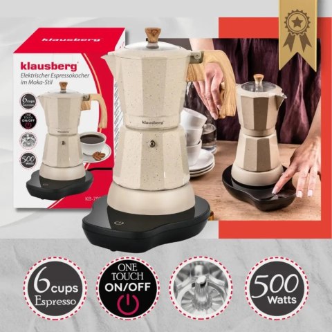 Kawiarka elektryczna espresso, Zaparzacz do kawy, 300 ml, beżowy, 500 W, KLAUSBERG KB-7999