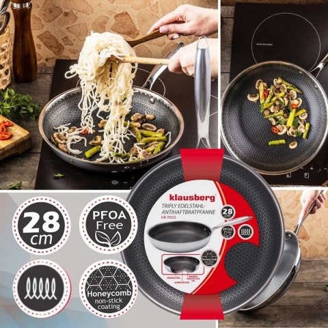 PATELNIA STALOWA 28cm Z POWŁOKĄ PLASTER MIODU KLAUSEBRG KB-9023