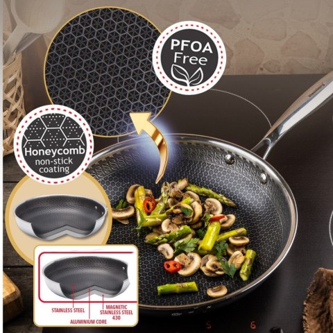 Patelnia stalowa z powłoką non-stick honeycomb, 28 cm, PFOA-Free KLAUSBERG KB-9023