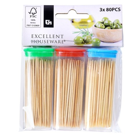 Wykałaczki do zębów bambusowe 3 x 80 sztuk EXCELLENT HOUSEWARE 259397