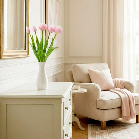 BUKIET 5 TULIPANÓW PIWONIOWYCH RÓŻOWYCH 39CM JAK ŻYWYCH DEKORACJA WIOSENNA