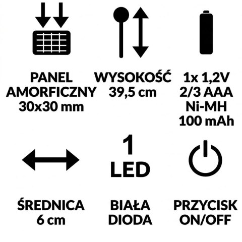 LAMPA SOLARNA 6X39,5CM INOX