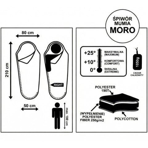 ŚPIWÓR TURYSTYCZNY MORO 210x80x50CM Z KOMPRESJĄ ENERO CAMP