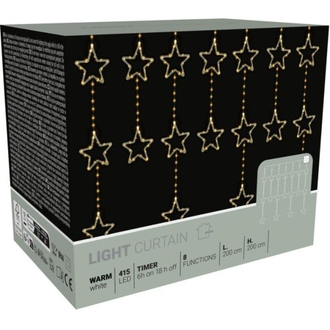 LAMPKI CHOINKOWE KURTYNA ŚWIETLNA 200x200 CM 415LED CIEPŁY BIAŁY GWIAZDKI