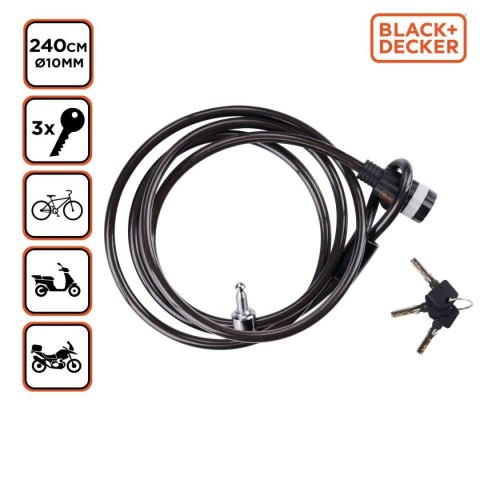ZAPIĘCIE ROWEROWE LINKA NA ZAMEK 10x2400MM FAMILY BLACK+DECKER