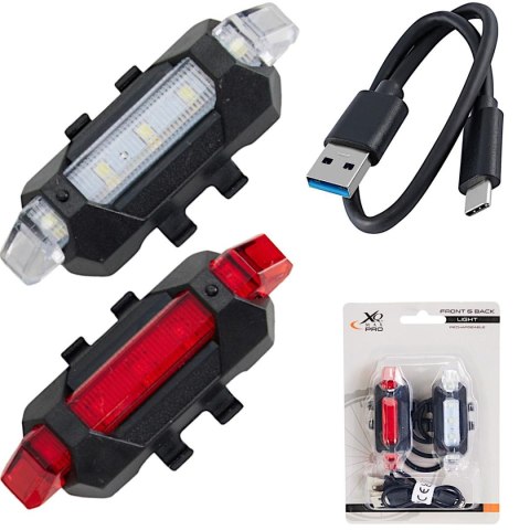 ZESTAW LAMP ROWEROWYCH LED PRZÓD I TYŁ XQMAX ŁADOWANIE USB