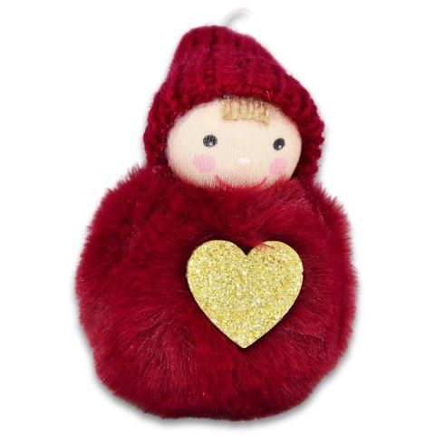 LALECZKA DEKORACYJNA Z SERDUSZKIEM 8CM W CZAPCE I FUTERKU CZERWONA