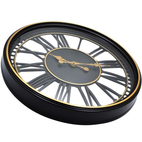 ZEGAR ŚCIENNY AŻUROWY CYFRY RZYMSKIE 48,5CM CZARNO ZŁOTY