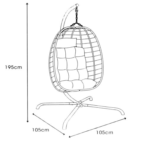 FOTEL WISZĄCY KOKON ZE STELAŻEM 195CM BRĄZOWY 120KG