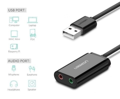 Karta dźwiękowa USB UGREEN US205 15cm (czarna)